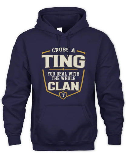 TING NT1-K008 Cross A/An NAME, You Deal With the Whole Clan | Personalized Vintage T-Shirt - Unisex Hoodie - Navy