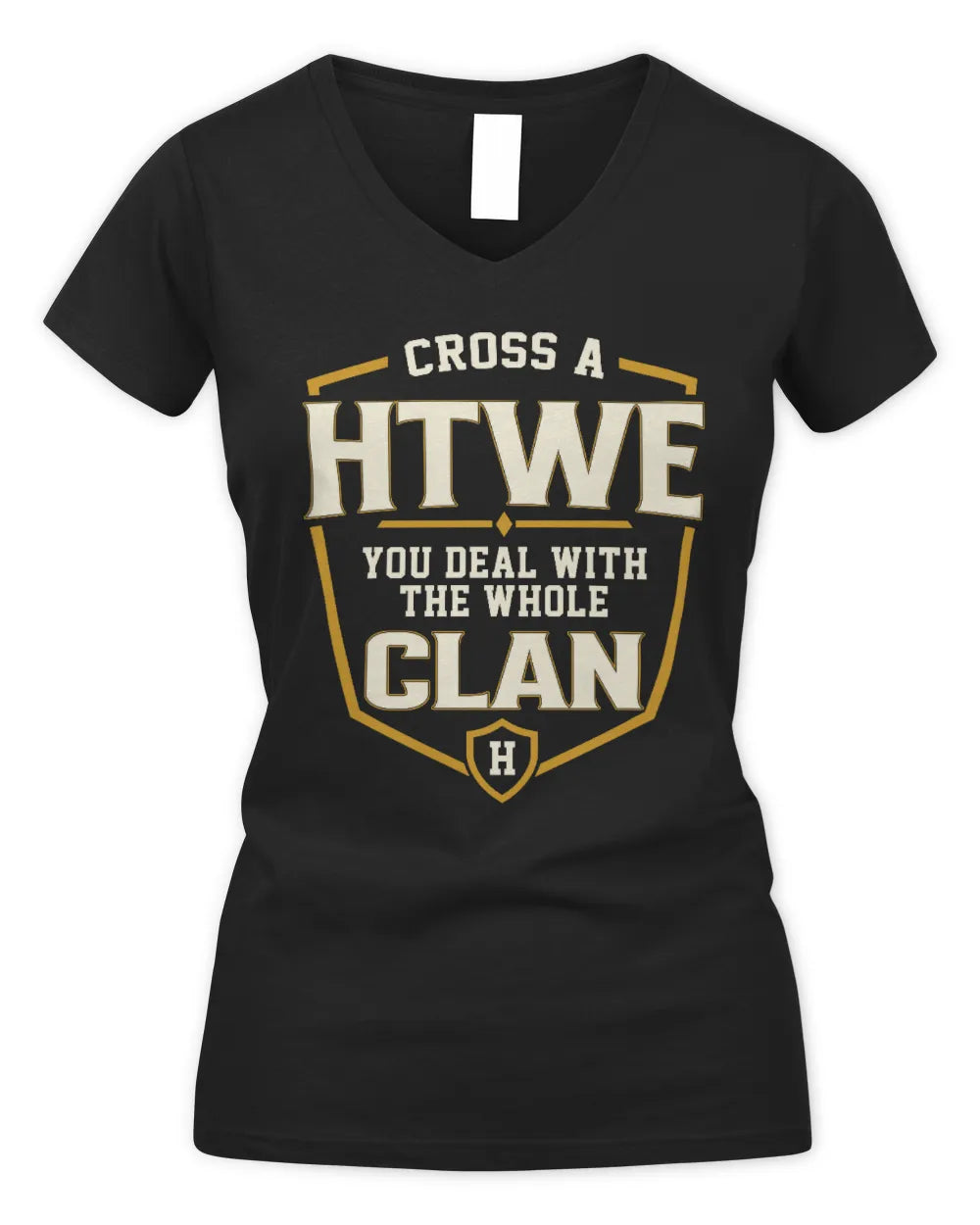 HTWE NT1-K008 Cross A/An NAME, You Deal With the Whole Clan | Personalized Vintage T-Shirt - Women's V-Neck T-Shirt - Black