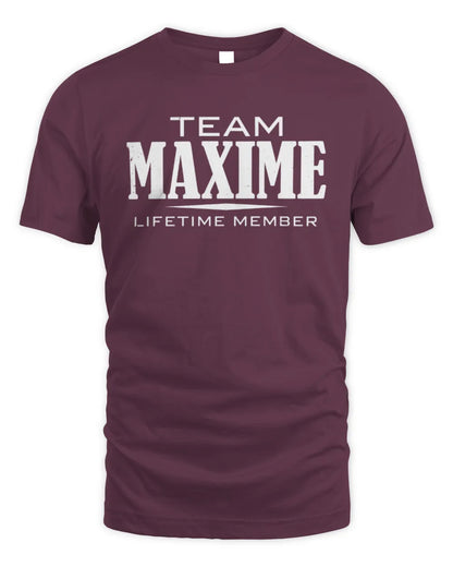 MAXIME BL62-K4-128 - Personalized “Team NAME Lifetime Member” - Unisex Standard T-Shirt - Maroon