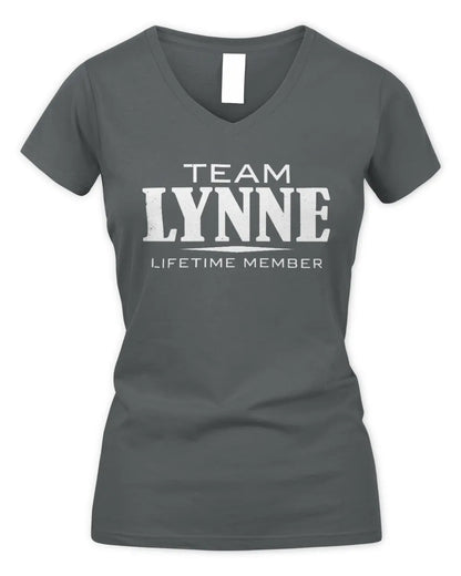 LYNNE BL62-K4-128 - Personalized “Team NAME Lifetime Member” - Women's V-Neck T-Shirt - Charcoal