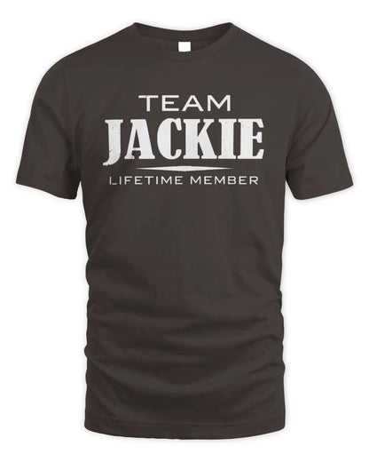 JACKIE BL62-K4-128 - Personalized “Team NAME Lifetime Member” - Unisex Standard T-Shirt - Dark Chocolate