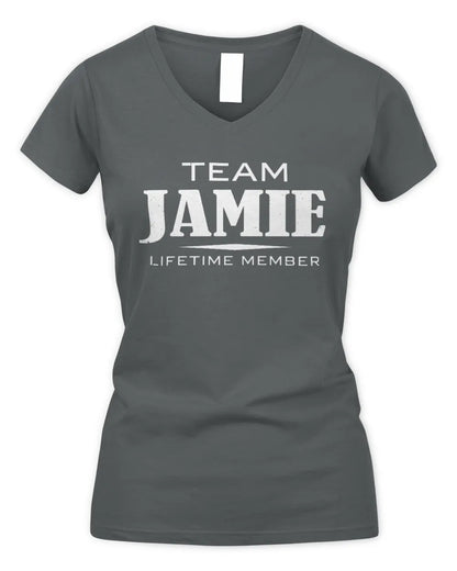 JAMIE BL62-K4-128 - Personalized “Team NAME Lifetime Member” - Women's V-Neck T-Shirt - Charcoal