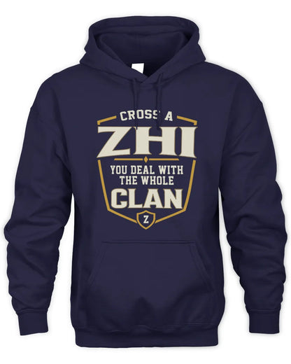 ZHI NT1-K008 Cross A/An NAME, You Deal With the Whole Clan | Personalized Vintage T-Shirt - Unisex Hoodie - Navy