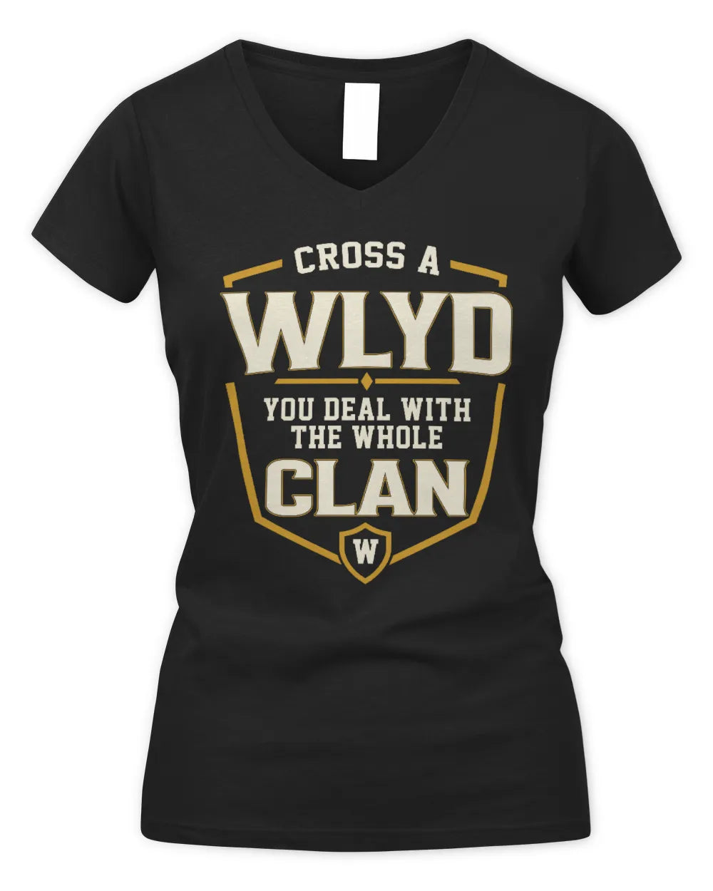 WLYD NT1-K008 Cross A/An NAME, You Deal With the Whole Clan | Personalized Vintage T-Shirt - Women's V-Neck T-Shirt - Black