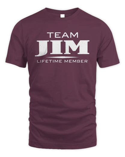 JIM BL62-K4-128 - Personalized “Team NAME Lifetime Member” - Unisex Standard T-Shirt - Maroon