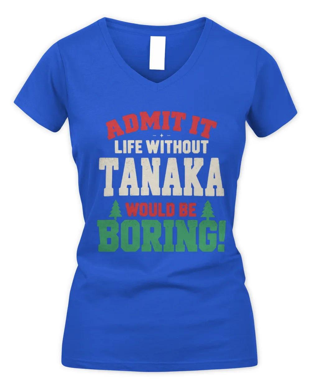 TANAKA P5 TH08 Christmas T-Shirt – “Life Without NAME Would Be Boring” - Women's V-Neck T-Shirt - Royal