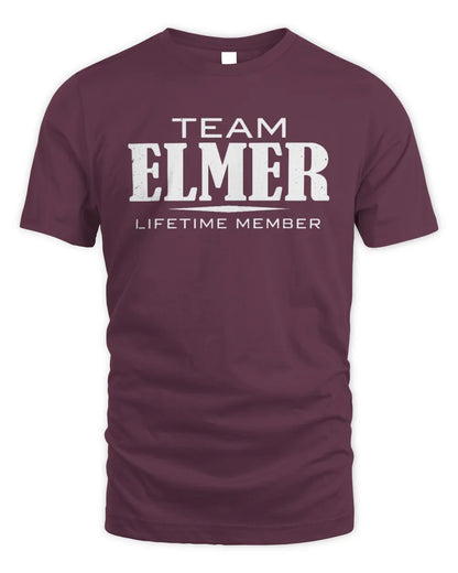ELMER BL62-K4-128 - Personalized “Team NAME Lifetime Member” - Unisex Standard T-Shirt - Maroon