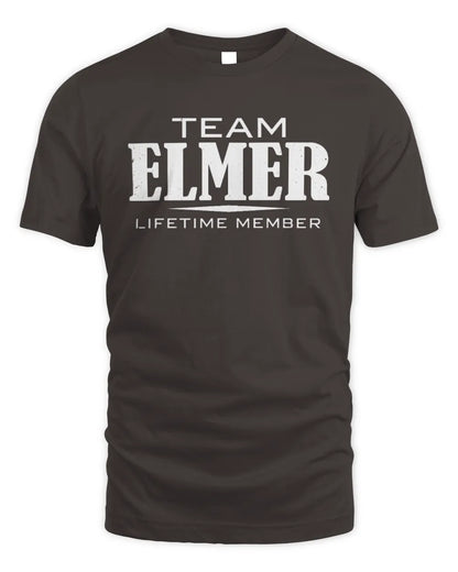 ELMER BL62-K4-128 - Personalized “Team NAME Lifetime Member” - Unisex Standard T-Shirt - Dark Chocolate