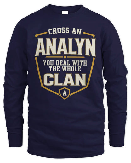 ANALYN NT1-K008 Cross A/An NAME, You Deal With the Whole Clan | Personalized Vintage T-Shirt - Men's Long Sleeved T-Shirt - Navy