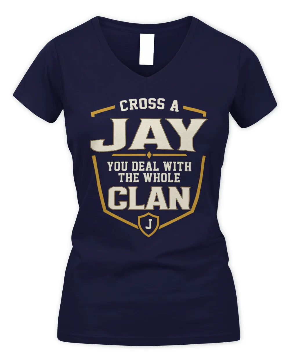 JAY NT1-K008 Cross A/An NAME, You Deal With the Whole Clan | Personalized Vintage T-Shirt - Women's V-Neck T-Shirt - Navy