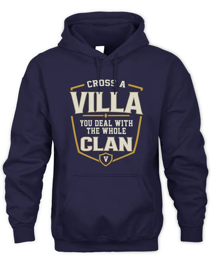 VILLA NT1-K008 Cross A/An NAME, You Deal With the Whole Clan | Personalized Vintage T-Shirt - Unisex Hoodie - Navy
