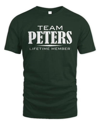 PETERS BL62-K4-128 - Personalized “Team NAME Lifetime Member” - Unisex Standard T-Shirt - Forest Green