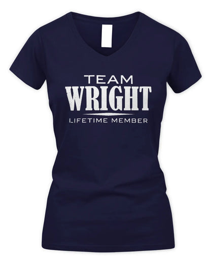 WRIGHT BL62-K4-128 - Personalized “Team AARON Lifetime Member” - Women's V-Neck T-Shirt - Navy