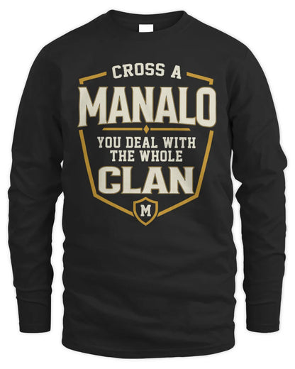 MANALO NT1-K008 Cross A/An NAME, You Deal With the Whole Clan | Personalized Vintage T-Shirt - Men's Long Sleeved T-Shirt - Black