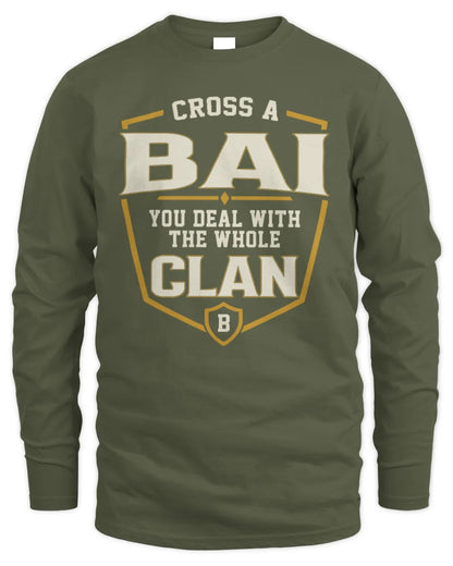 BAI NT1-K008 Cross A/An NAME, You Deal With the Whole Clan | Personalized Vintage T-Shirt - Men's Long Sleeved T-Shirt - Military Green
