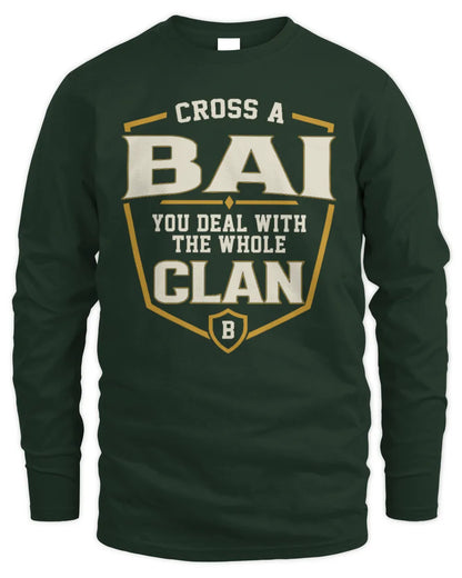 BAI NT1-K008 Cross A/An NAME, You Deal With the Whole Clan | Personalized Vintage T-Shirt - Men's Long Sleeved T-Shirt - Forest Green
