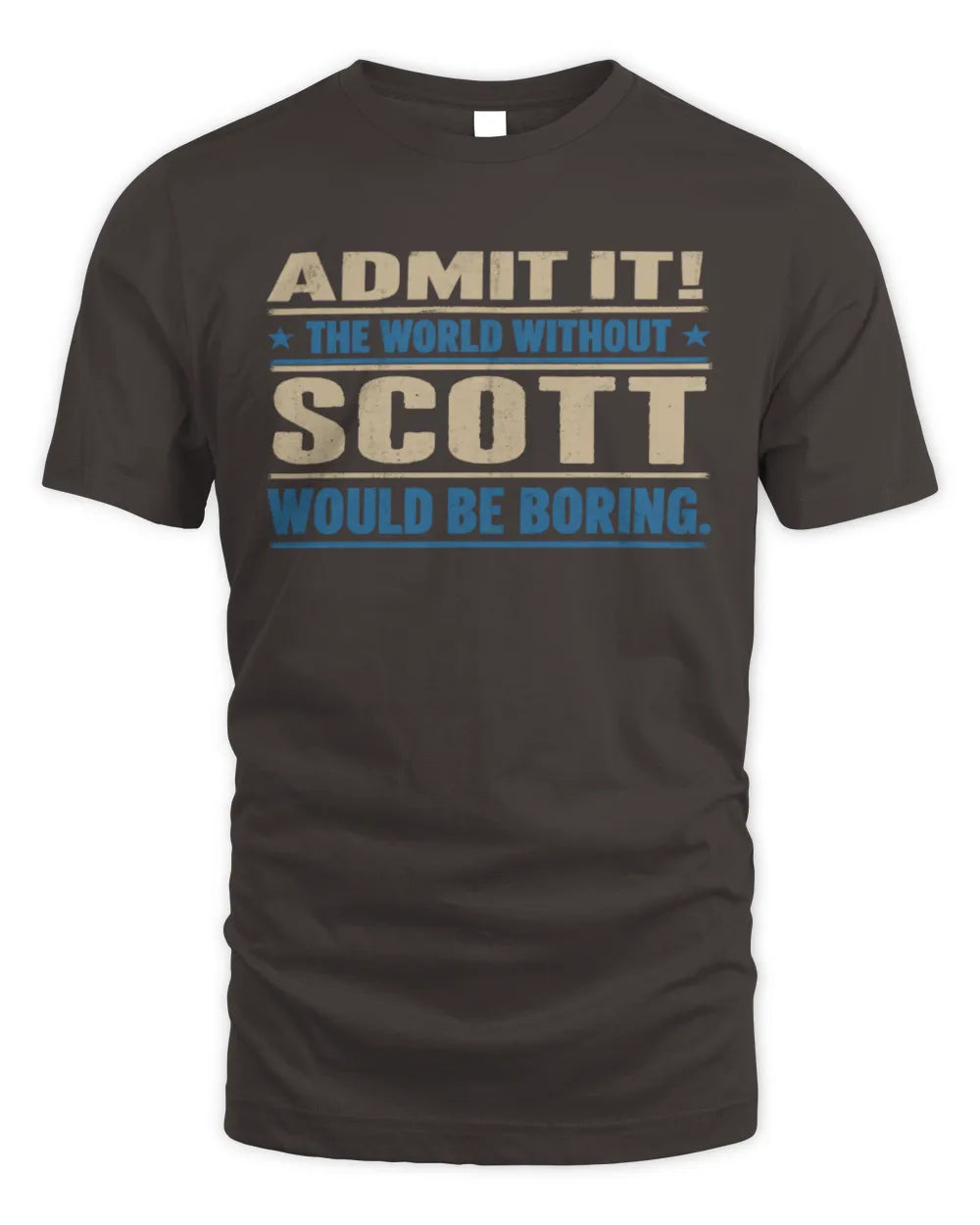 SCOTT TP68-K2-968 – Personalized Funny Quote Apparel “The World Without NAME Would Be Boring” - Unisex Standard T-Shirt - Dark Chocolate