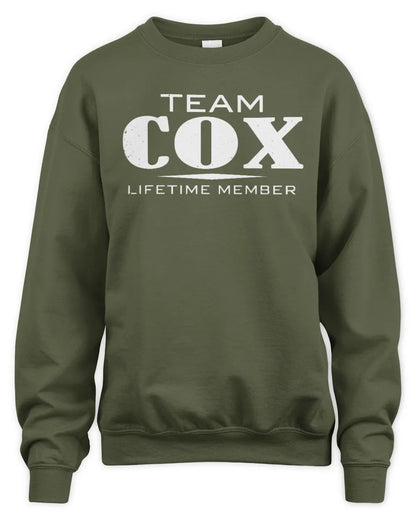 COX BL62-K4-128 - Personalized “Team NAME Lifetime Member” - Unisex Sweatshirt - Military Green