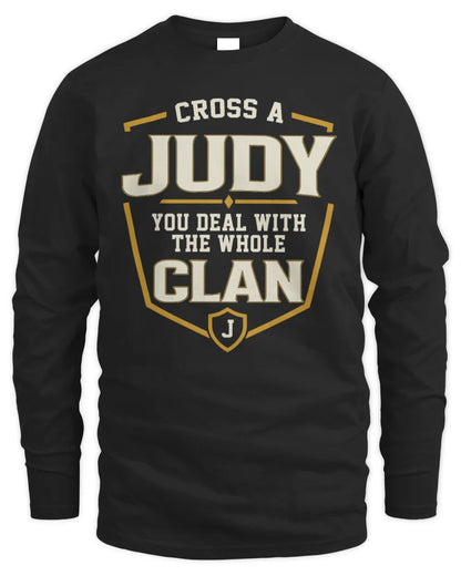 JUDY NT1-K008 Cross A/An NAME, You Deal With the Whole Clan | Personalized Vintage T-Shirt - Men's Long Sleeved T-Shirt - Black