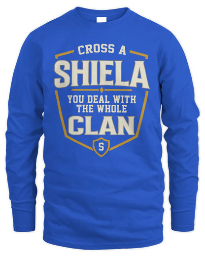 SHIELA NT1-K008 Cross A/An NAME, You Deal With the Whole Clan | Personalized Vintage T-Shirt - Men's Long Sleeved T-Shirt - Royal