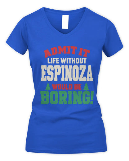ESPINOZA P5 TH08 Christmas T-Shirt – “Life Without NAME Would Be Boring” - Women's V-Neck T-Shirt - Royal