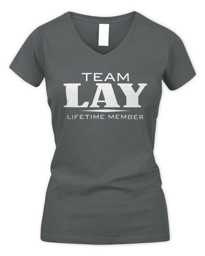 LAY BL62-K4-128 - Personalized “Team NAME Lifetime Member” - Women's V-Neck T-Shirt - Charcoal