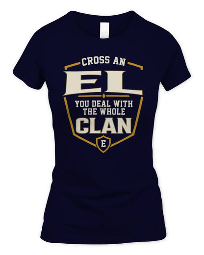EL NT1-K008 Cross A/An NAME, You Deal With the Whole Clan | Personalized Vintage T-Shirt - Women's Standard T-Shirt - Navy