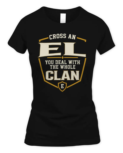 EL NT1-K008 Cross A/An NAME, You Deal With the Whole Clan | Personalized Vintage T-Shirt - Women's Standard T-Shirt - Black