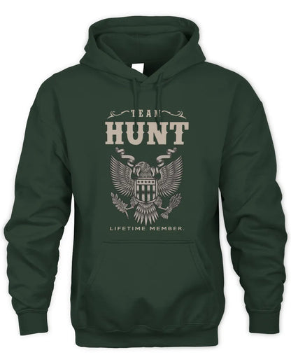 HUNT TP06-K82 – Personalized Classic Style Apparel “Team NAME Lifetime Member” - Unisex Hoodie - Forest Green