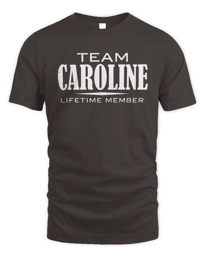 CAROLINE BL62-K4-128 - Personalized “Team NAME Lifetime Member” - Unisex Standard T-Shirt - Dark Chocolate