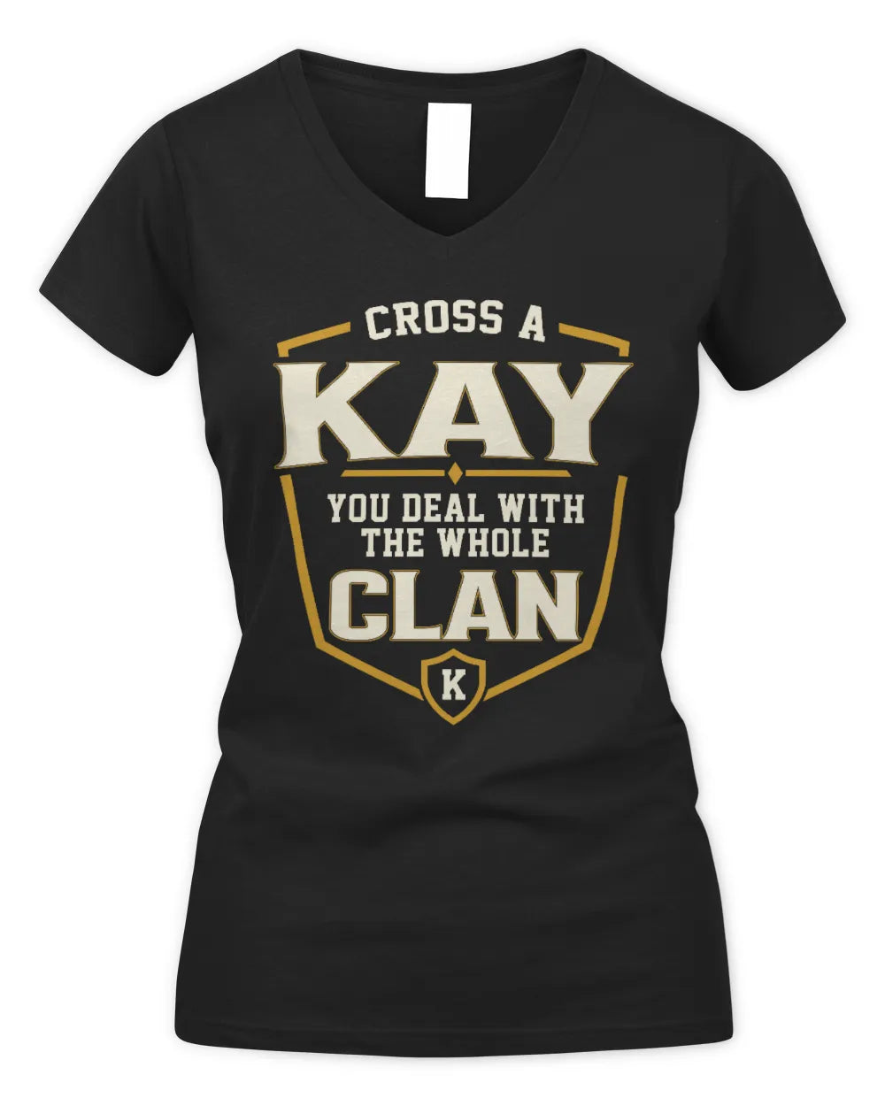 KAY NT1-K008 Cross A/An NAME, You Deal With the Whole Clan | Personalized Vintage T-Shirt - Women's V-Neck T-Shirt - Black