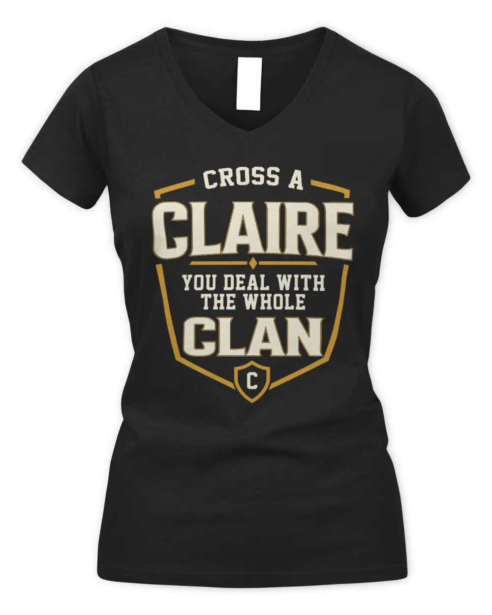 CLAIRE NT1-K008 Cross A/An NAME, You Deal With the Whole Clan | Personalized Vintage T-Shirt - Women's V-Neck T-Shirt - Black