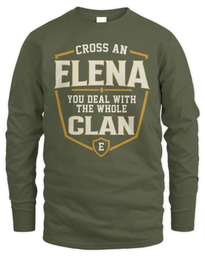 ELENA NT1-K008 Cross A/An NAME, You Deal With the Whole Clan | Personalized Vintage T-Shirt - Men's Long Sleeved T-Shirt - Military Green