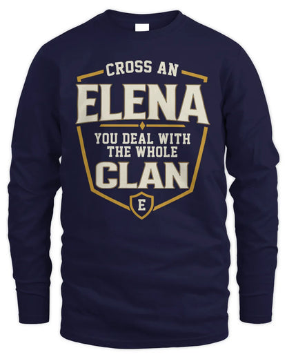 ELENA NT1-K008 Cross A/An NAME, You Deal With the Whole Clan | Personalized Vintage T-Shirt - Men's Long Sleeved T-Shirt - Navy