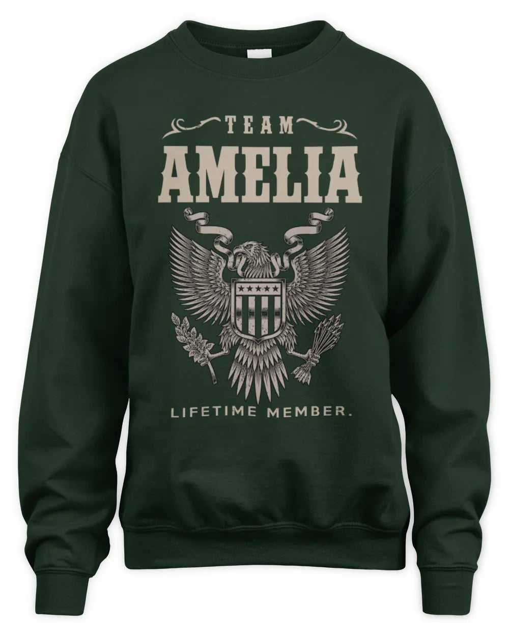 AMELIA TP06-K82 – Personalized Classic Style Apparel “Team NAME Lifetime Member” - Unisex Sweatshirt - Forest Green
