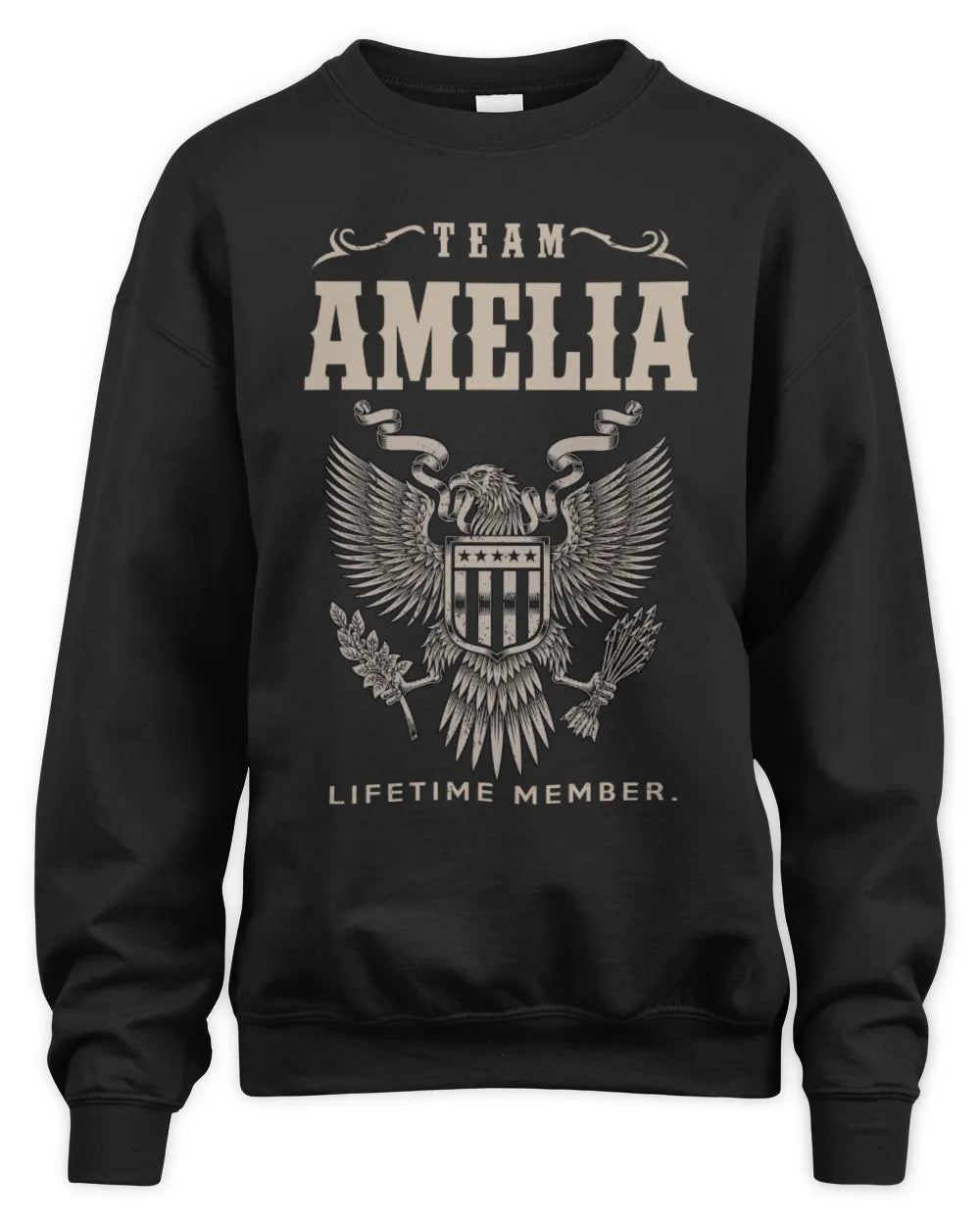 AMELIA TP06-K82 – Personalized Classic Style Apparel “Team NAME Lifetime Member” - Unisex Sweatshirt - Black