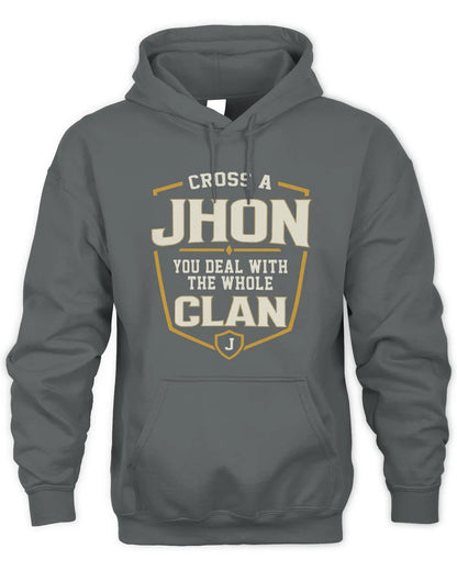 JHON NT1-K008 Cross A/An NAME, You Deal With the Whole Clan | Personalized Vintage T-Shirt - Unisex Hoodie - Charcoal