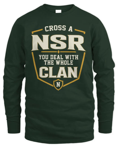 NSR NT1-K008 Cross A/An NAME, You Deal With the Whole Clan | Personalized Vintage T-Shirt - Men's Long Sleeved T-Shirt - Forest Green