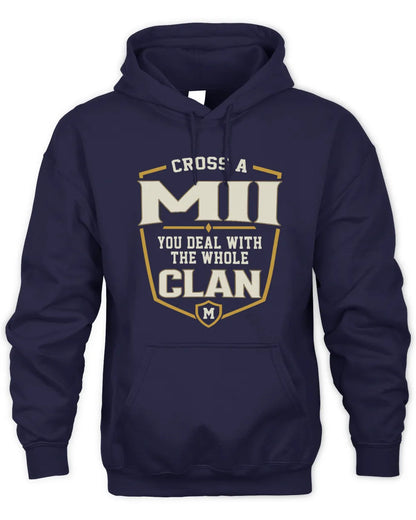 MII NT1-K008 Cross A/An NAME, You Deal With the Whole Clan | Personalized Vintage T-Shirt - Unisex Hoodie - Navy