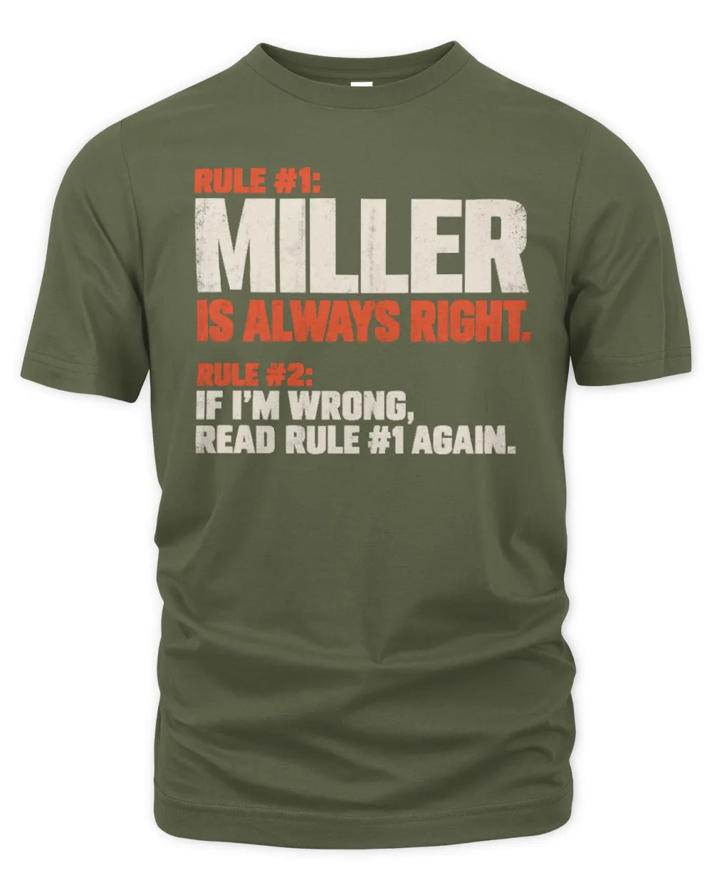 MILLER NP1-H006 - Always Right Personalized Name T-Shirt – Funny Custom Name Shirt - Unisex Standard T-Shirt - Military Green