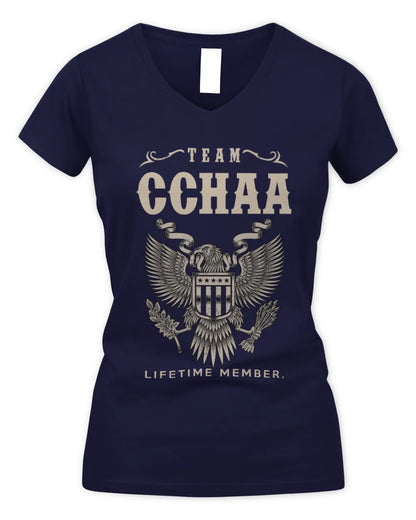 CCHAA TP06-K82 – Personalized Classic Style Apparel “Team NAME Lifetime Member” - Women's V-Neck T-Shirt - Navy