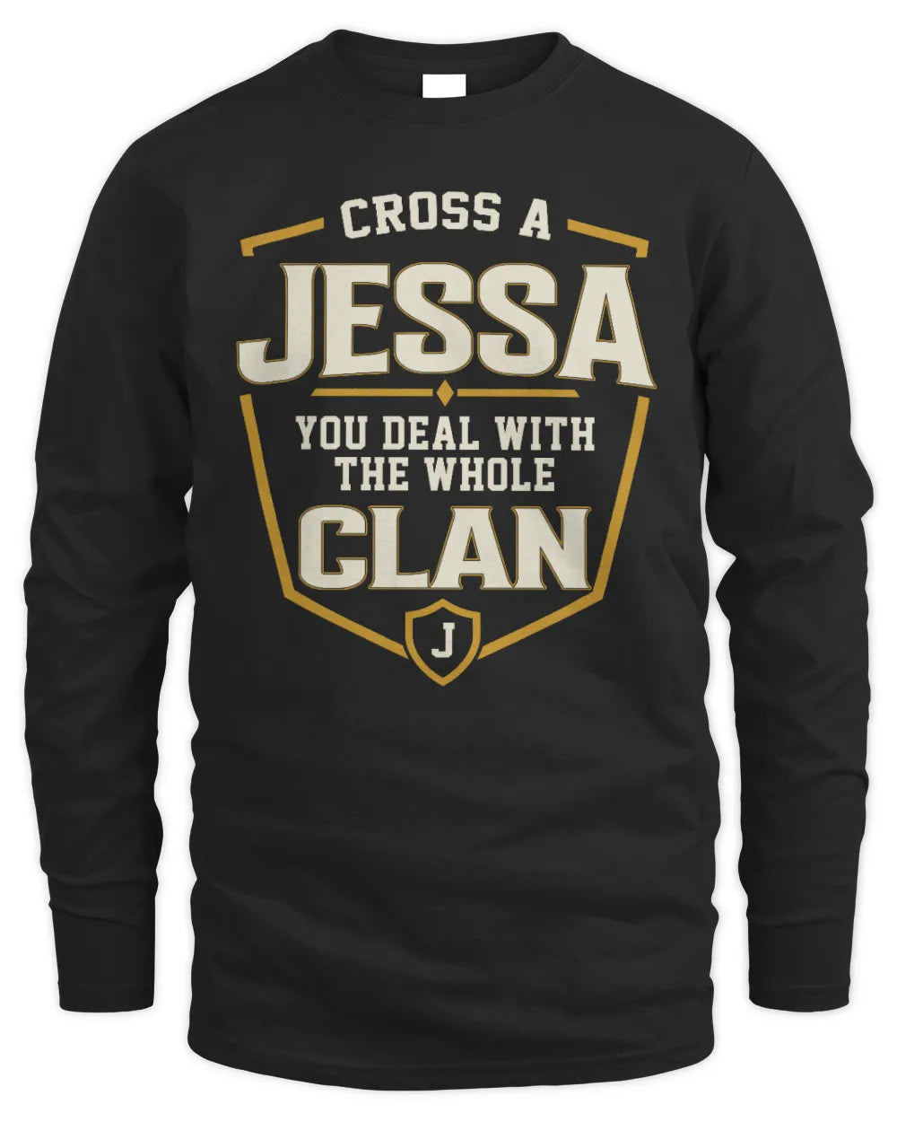 JESSA NT1-K008 Cross A/An NAME, You Deal With the Whole Clan | Personalized Vintage T-Shirt - Men's Long Sleeved T-Shirt - Black