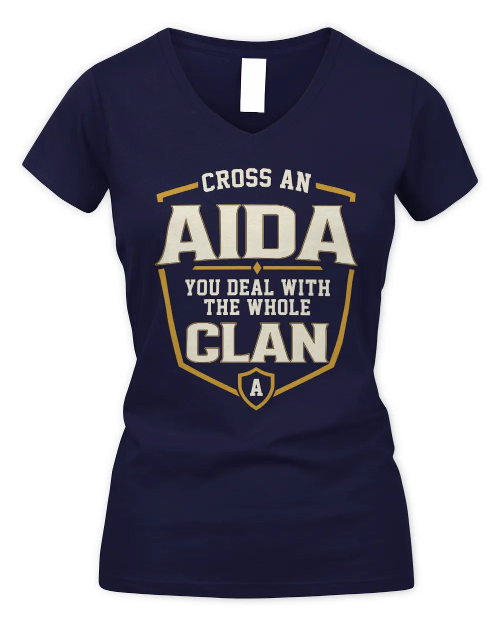 AIDA NT1-K008 Cross A/An NAME, You Deal With the Whole Clan | Personalized Vintage T-Shirt - Women's V-Neck T-Shirt - Navy