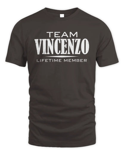 VINCENZO BL62-K4-128 - Personalized “Team NAME Lifetime Member” - Unisex Standard T-Shirt - Dark Chocolate