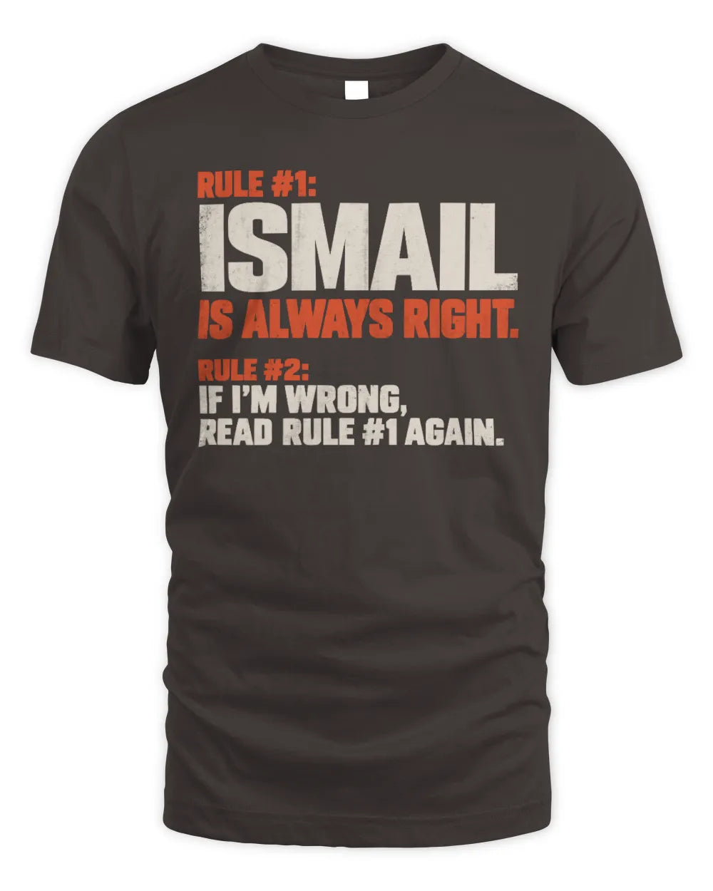 ISMAIL NP1-H006 
Always Right Personalized Name T-Shirt – Funny Custom Name Shirt - Unisex Standard T-Shirt - Dark Chocolate
