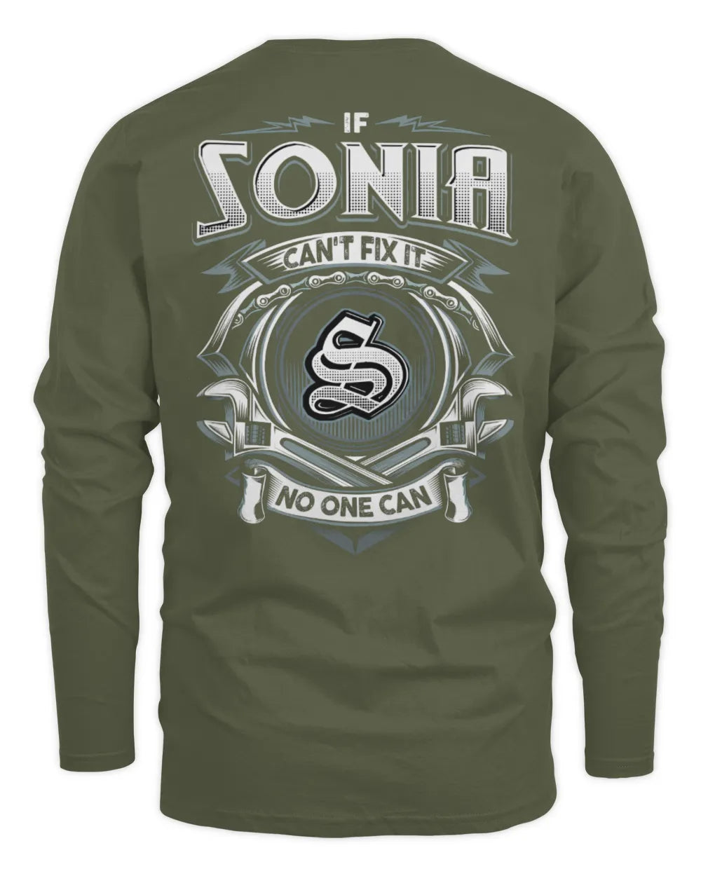 SONIA AP81-K4-626 - Personalized Ahmed Quote Apparel “If Ahmed Can't Fix It, No One Can” - Men's Long Sleeved T-Shirt - Military Green