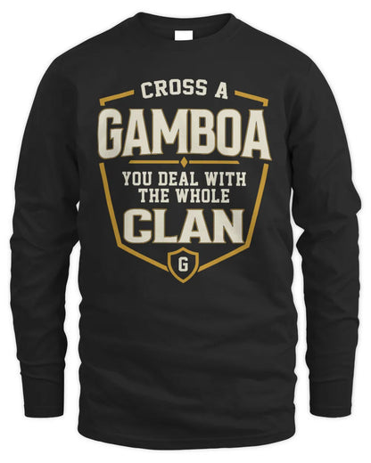 GAMBOA NT1-K008 Cross A/An NAME, You Deal With the Whole Clan | Personalized Vintage T-Shirt - Men's Long Sleeved T-Shirt - Black
