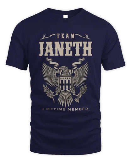 JANETH TP06-K82 – Personalized Classic Style Apparel “Team NAME Lifetime Member” - Unisex Standard T-Shirt - Navy