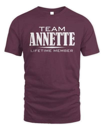 ANNETTE BL62-K4-128 - Personalized “Team NAME Lifetime Member” - Unisex Standard T-Shirt - Maroon