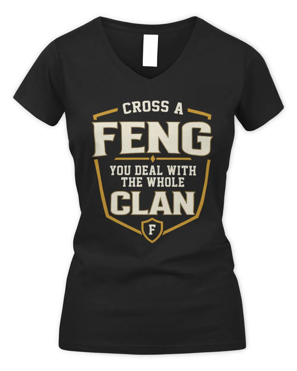 FENG NT1-K008 Cross A/An NAME, You Deal With the Whole Clan | Personalized Vintage T-Shirt - Women's V-Neck T-Shirt - Black
